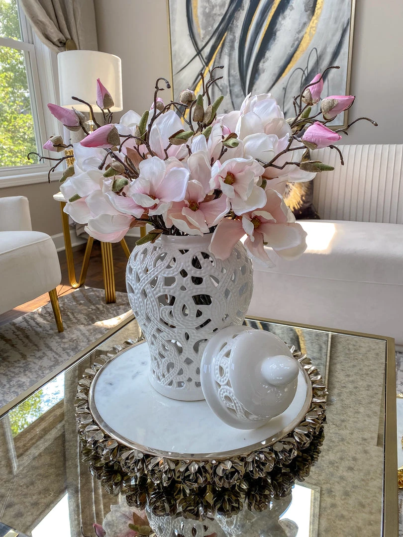 Inspire Me! Home Decor Round Marble Tray With Silver Floral Edge 5 Inspire Me! Home Decor Round Marble Tray With Silver Floral Edge