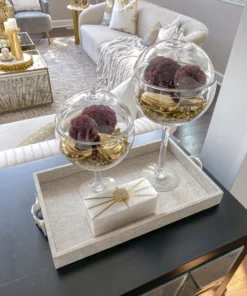 Inspire Me! Home Decor Grey Textile Tray With Silver Leaf Handle (2 Sizes)