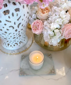 Inspire Me! Home Decor Glass Tray W/ Silver Corner Details And Swarovski Crystals