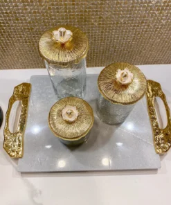 Inspire Me! Home Decor Glass Canister With Metal Floral Lid (3 Sizes) (2 Colors)