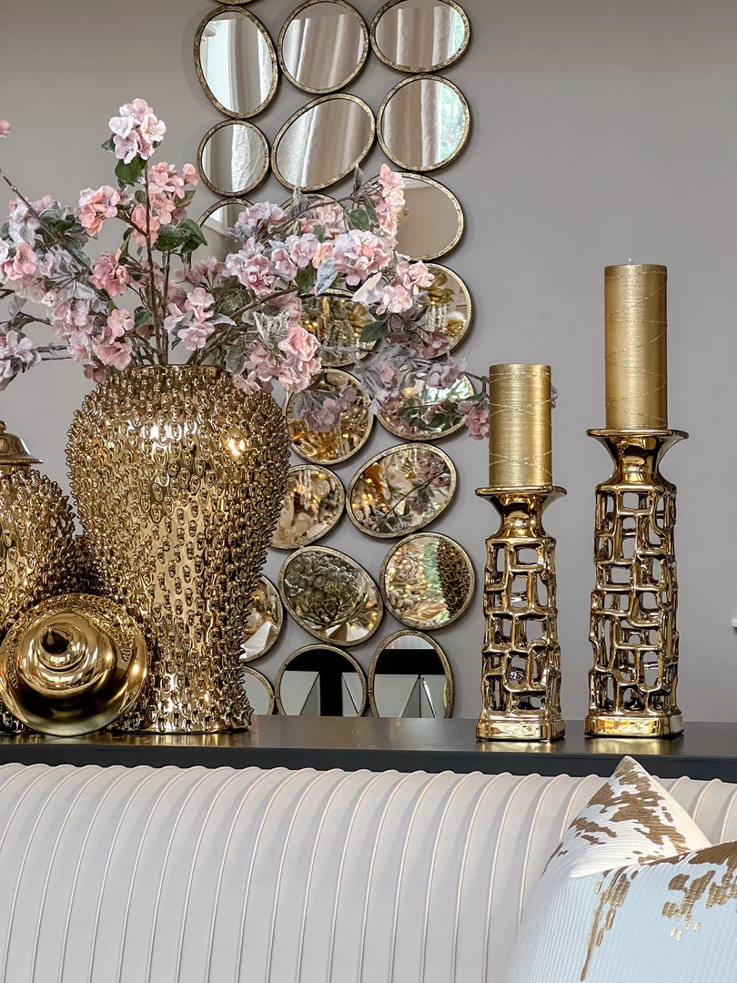 Inspire Me! Home Decor Gold Candle Holder With Dimensional Cut Out Design (2 Sizes) 10 Inspire Me! Home Decor Gold Candle Holder With Dimensional Cut Out Design (2 Sizes)