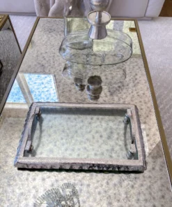 Inspire Me! Home Decor Glass Rectangle Tray With Silver Handles And Ruffled Edge