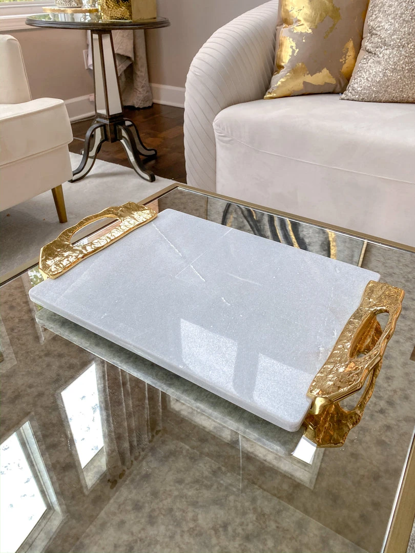 Inspire Me! Home Decor Marble Tray With Gold Lava Handles 7 Inspire Me! Home Decor Marble Tray With Gold Lava Handles