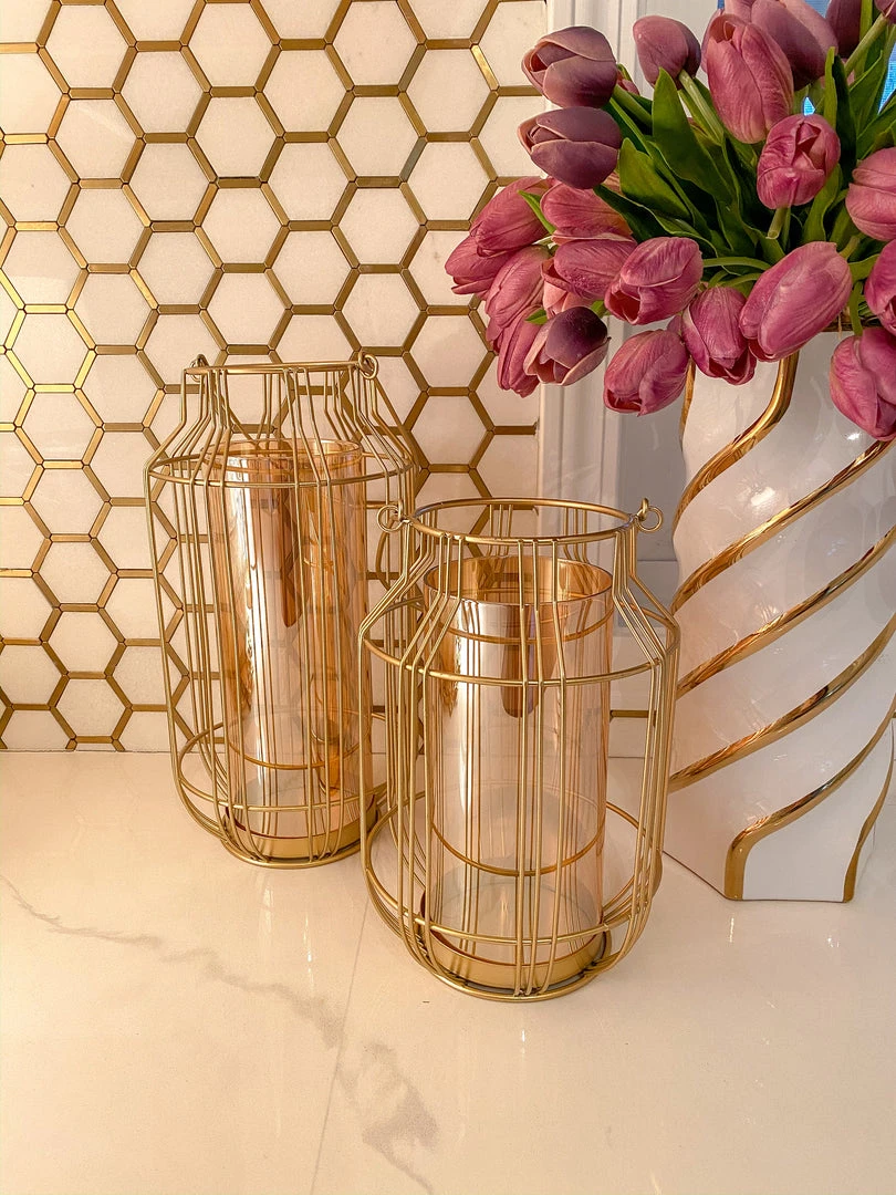 Inspire Me! Home Decor Gold Lantern W/ Amber Glass 3 Inspire Me! Home Decor Gold Lantern W/ Amber Glass