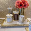 Inspire Me! Home Decor Gold Textured Rim Canisters W/ Marble Lid (3 Sizes) 2 Inspire Me! Home Decor Gold Textured Rim Canisters W/ Marble Lid (3 Sizes)