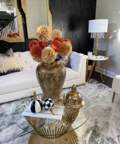 Inspire Me! Home Decor Small Striped Ceramic Pumpkin With Gold Stem