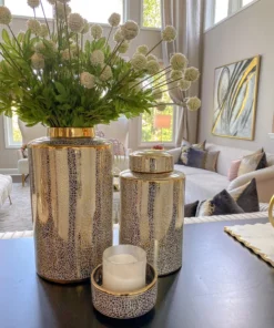 Inspire Me! Home Decor Jars White And Gold Elegant Jar With Lid (2 Sizes)