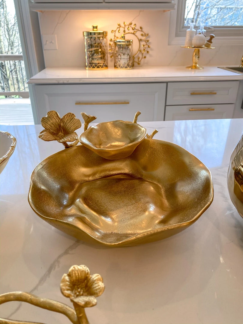 Inspire Me! Home Decor Two Tier Chip And Dip Gold Floral Bowl 5 Inspire Me! Home Decor Two Tier Chip And Dip Gold Floral Bowl