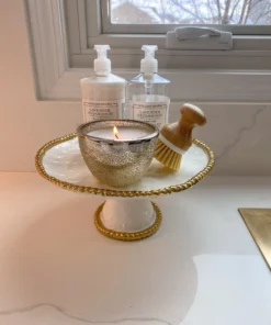 Inspire Me! Home Decor Gold And White Beaded Cake Stand