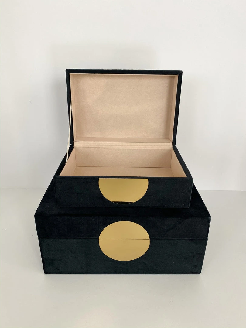 Inspire Me! Home Decor Set Of 2 Velvet Black Boxes With Gold Circle 7 Inspire Me! Home Decor Set Of 2 Velvet Black Boxes With Gold Circle
