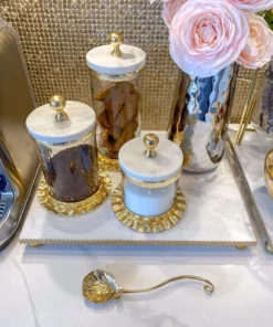 Inspire Me! Home Decor Gold Ripple Canister W/ Marble Lid (3 Sizes) 10 Inspire Me! Home Decor Gold Ripple Canister W/ Marble Lid (3 Sizes)