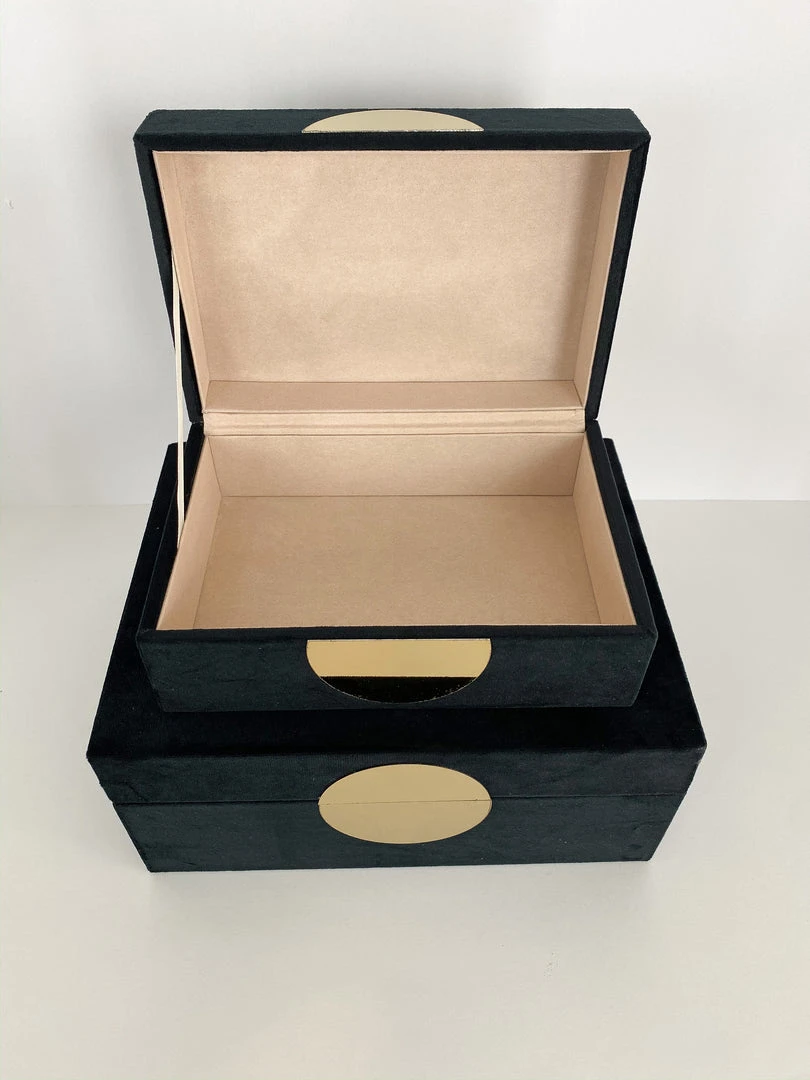 Inspire Me! Home Decor Set Of 2 Velvet Black Boxes With Gold Circle 6 Inspire Me! Home Decor Set Of 2 Velvet Black Boxes With Gold Circle