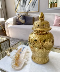 Inspire Me! Home Decor Gold Patterned Mini/Miniature Ginger Jar