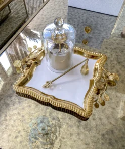 Inspire Me! Home Decor Square Gold Floral Tray With White Enamel Interior