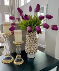 Inspire Me! Home Decor White Ceramic Vase With Gold & White Petal Design