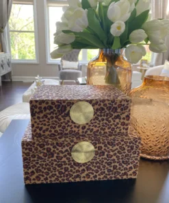 Inspire Me! Home Decor Leopard Print Boxes With Gold Medallion (Set Of 2)
