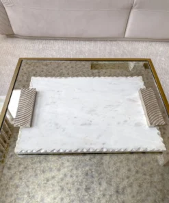 Inspire Me! Home Decor Marble Tray W/ Silver Edge And Textured Handles