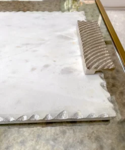 Inspire Me! Home Decor Marble Tray W/ Silver Edge And Textured Handles