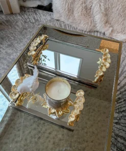 Inspire Me! Home Decor Rectangular Mirror Tray With Silver Border And Gold Leaf Design (2 Sizes) 8 Inspire Me! Home Decor Rectangular Mirror Tray With Silver Border And Gold Leaf Design (2 Sizes)