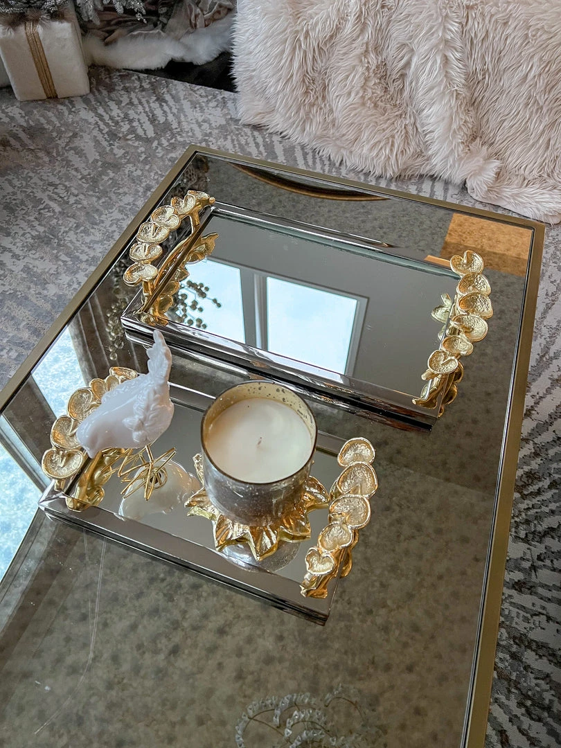 Inspire Me! Home Decor Rectangular Mirror Tray With Silver Border And Gold Leaf Design (2 Sizes) 5 Inspire Me! Home Decor Rectangular Mirror Tray With Silver Border And Gold Leaf Design (2 Sizes)