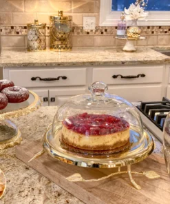 Inspire Me! Home Decor Gold Leaf Detailed Cake Plate W/ Textured Glass Dome
