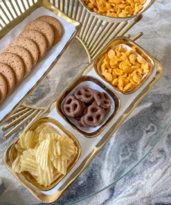 Inspire Me! Home Decor 3 Square Snack Bowls W/Tray Set Gold