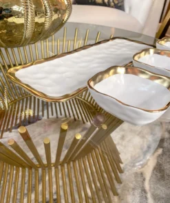 Inspire Me! Home Decor 3 Square Snack Bowls W/Tray Set Gold