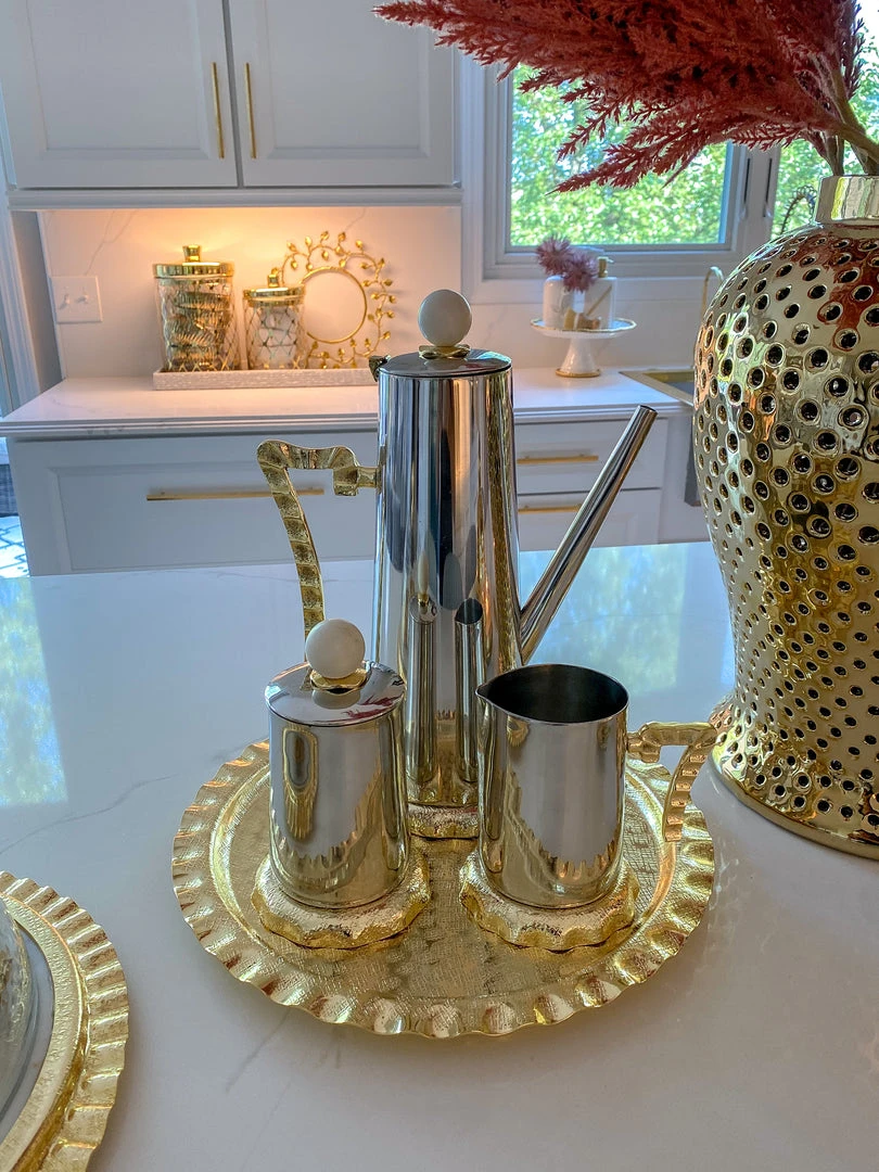 Inspire Me! Home Decor Gold Textured Ruffle Coffee/Tea Set Collection (4 Items Sold Individually) 3 Inspire Me! Home Decor Gold Textured Ruffle Coffee/Tea Set Collection (4 Items Sold Individually)