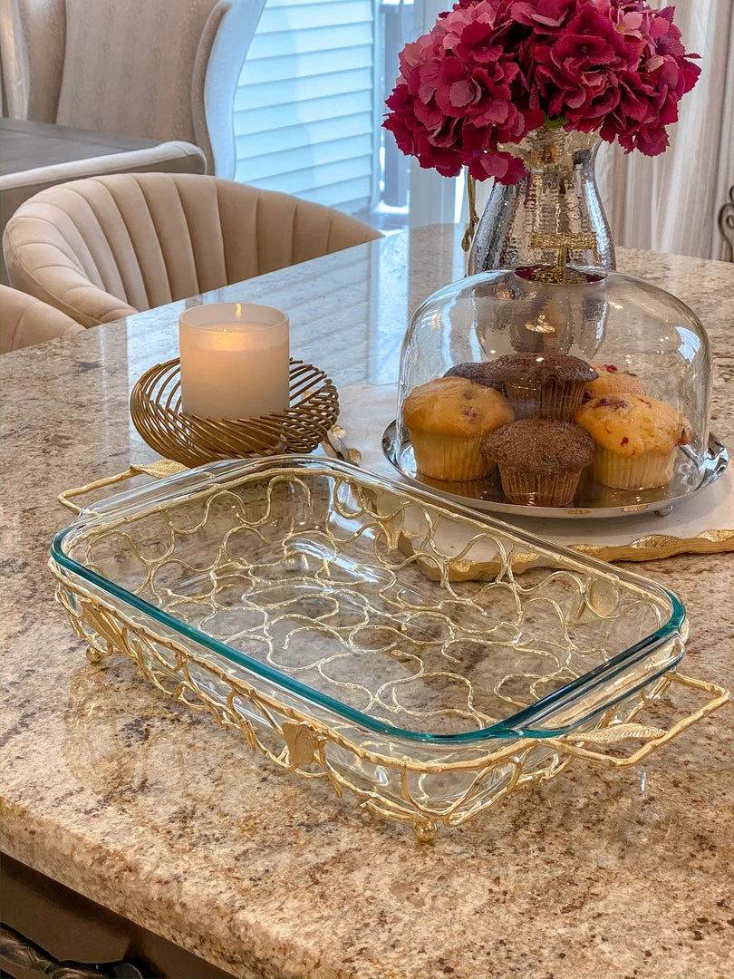 Inspire Me! Home Decor Rectangular Pyrex With Gold Branch Detailed Holder 3 Inspire Me! Home Decor Rectangular Pyrex With Gold Branch Detailed Holder