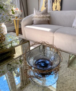 Inspire Me! Home Decor Shallow Glass Bowl With Gold Metal Swirl