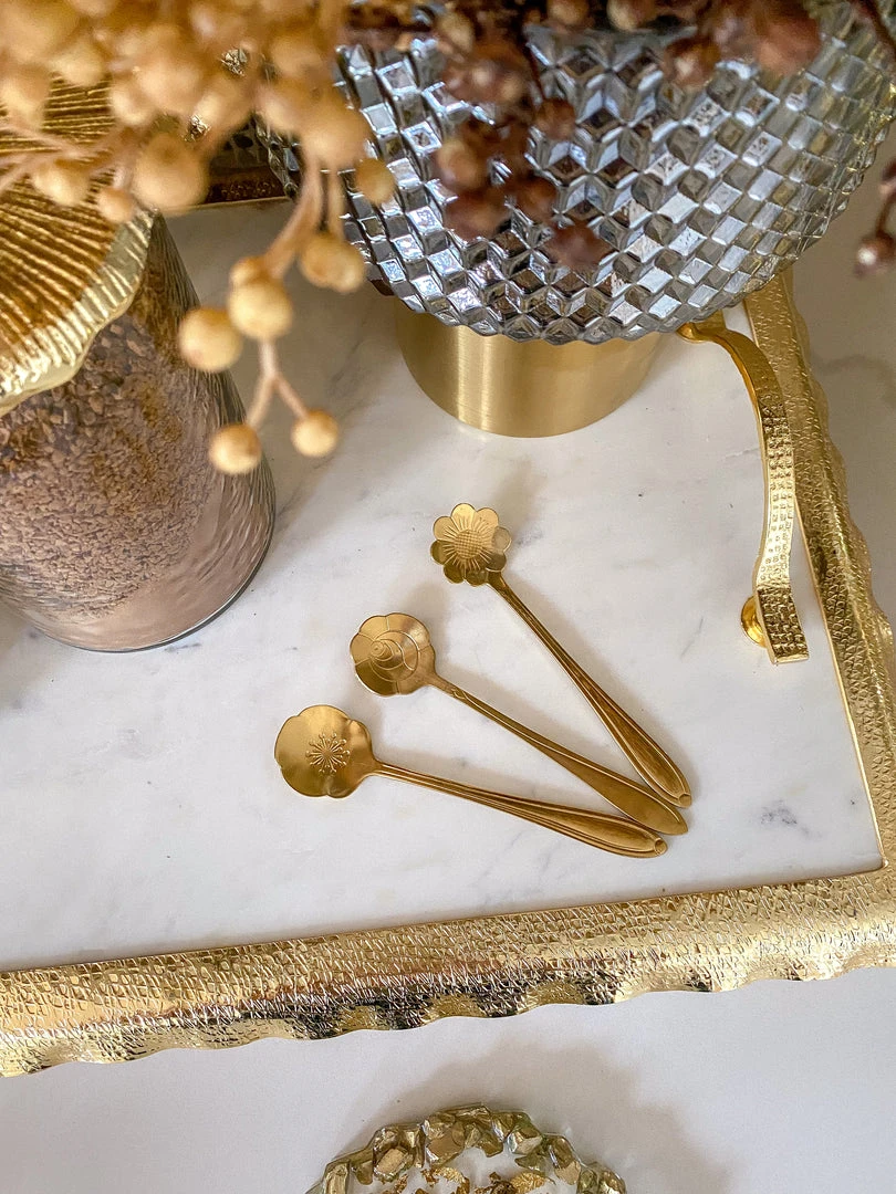 Inspire Me! Home Decor Set Of 3 Gold Flower Tea Spoons 3 Inspire Me! Home Decor Set Of 3 Gold Flower Tea Spoons