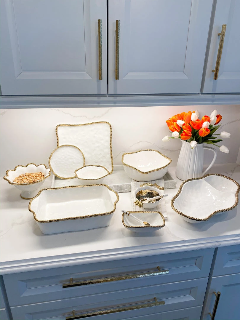 Inspire Me! Home Decor Gold And White Beaded Square Platter 6 Inspire Me! Home Decor Gold And White Beaded Square Platter