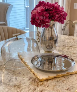 Inspire Me! Home Decor Glass Cake Dome With Gold Mosaic Handle