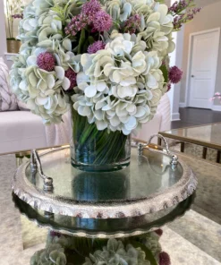 Inspire Me! Home Decor Large Round Glass Tray With Silver Handles And Ruffled Edge