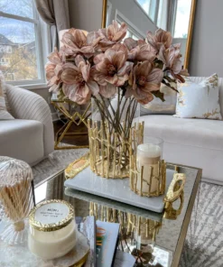 Inspire Me! Home Decor Glass Hurricane/Faux Floral Vase With Gold Twig Design (3 Sizes)