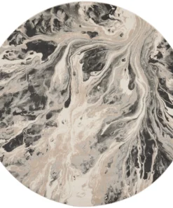 Nourison Elegance Round Area Rug - Grey/Charcoal/Beige (3 Sizes) PILLOWS, RUGS, & THROWS