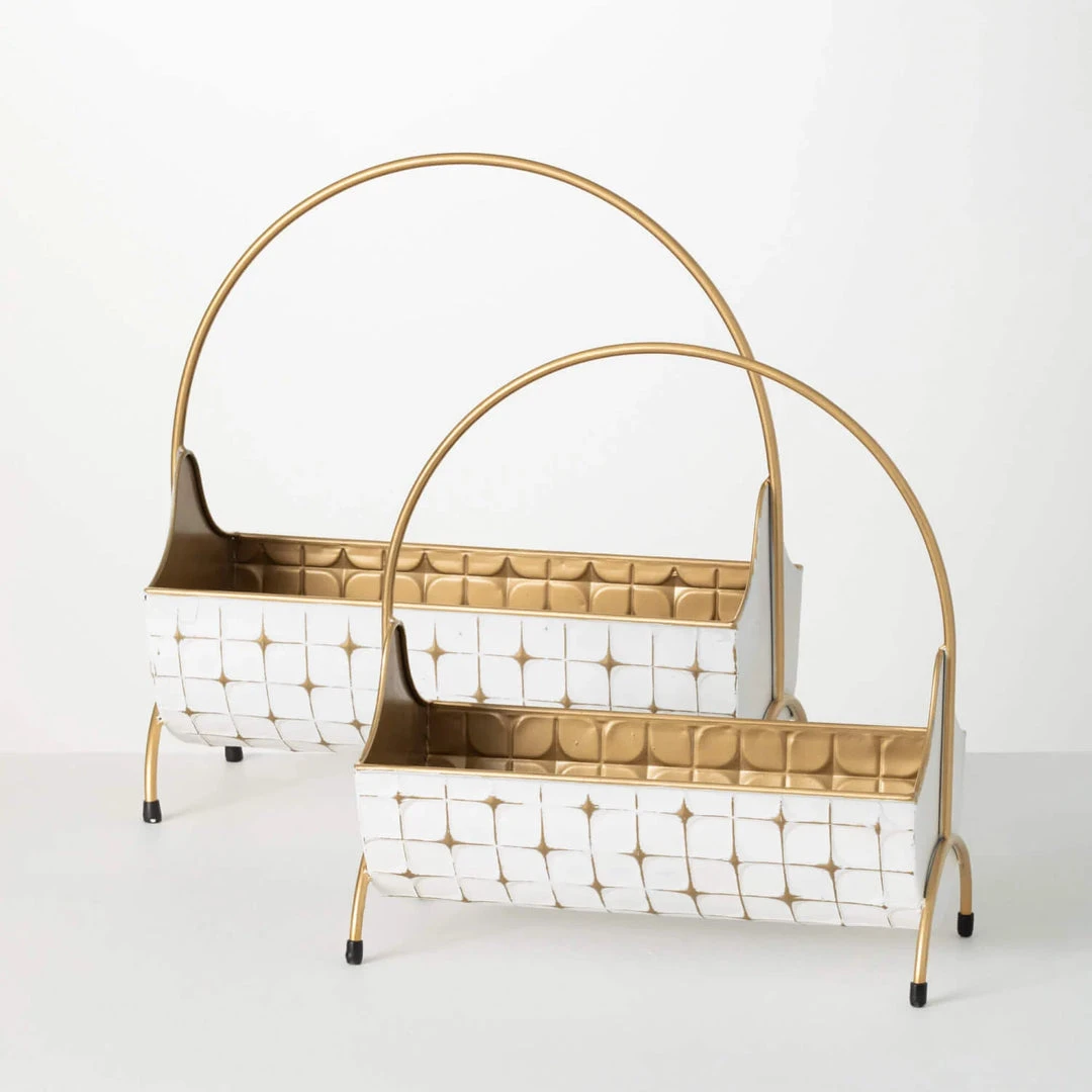 Inspire Me! Home Decor Indoor/Outdoor Gold And White Planters (2 Sizes) 4 Inspire Me! Home Decor Indoor/Outdoor Gold And White Planters (2 Sizes)