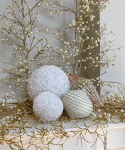 Inspire Me! Home Decor Gold Oversized Beaded White And Pearl Ornament (2 Sizes)